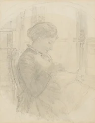 Knitting Woman in Front of a Window